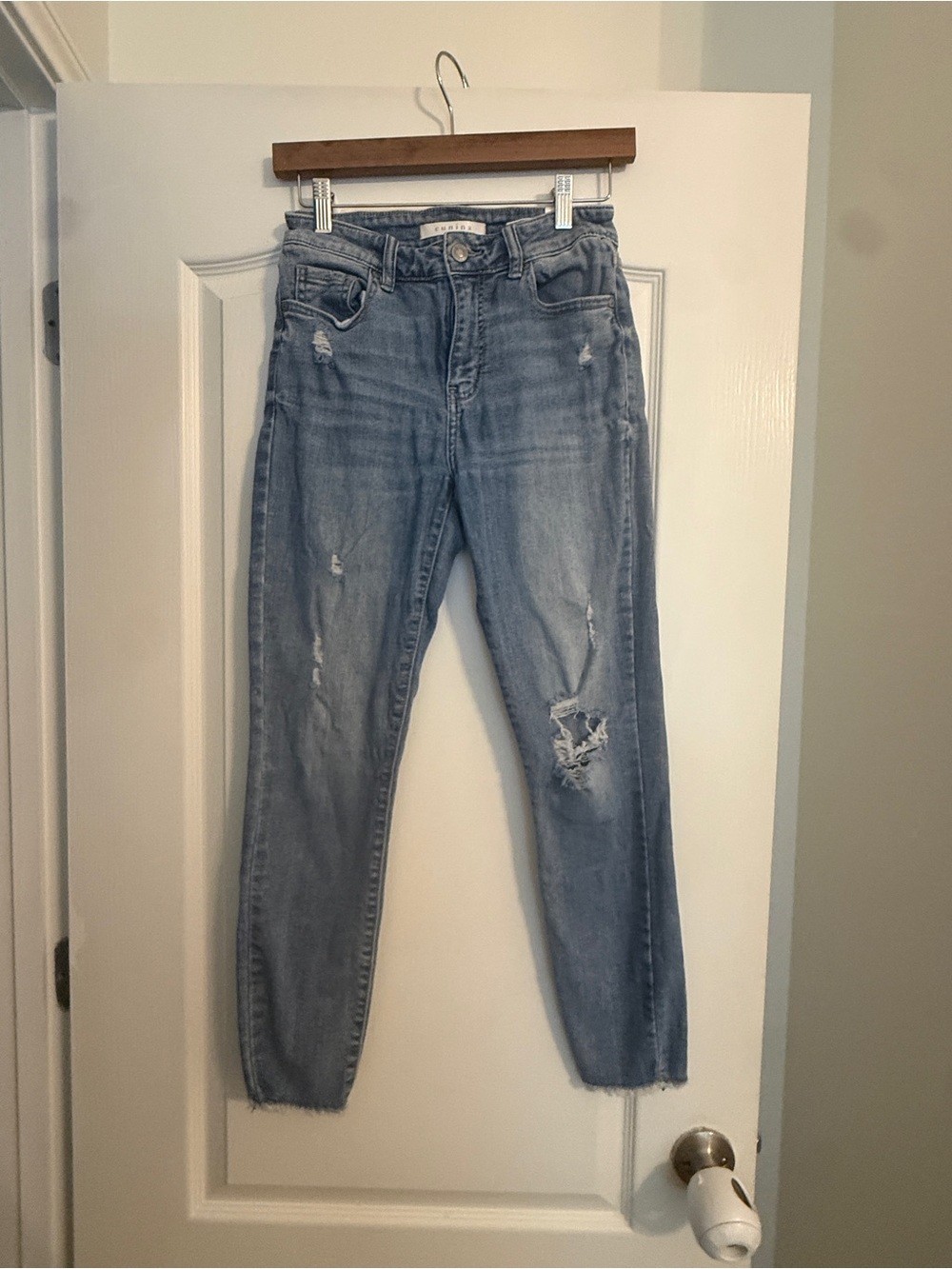 eunina Light Blue Distressed Boyfriend Jeans for Women